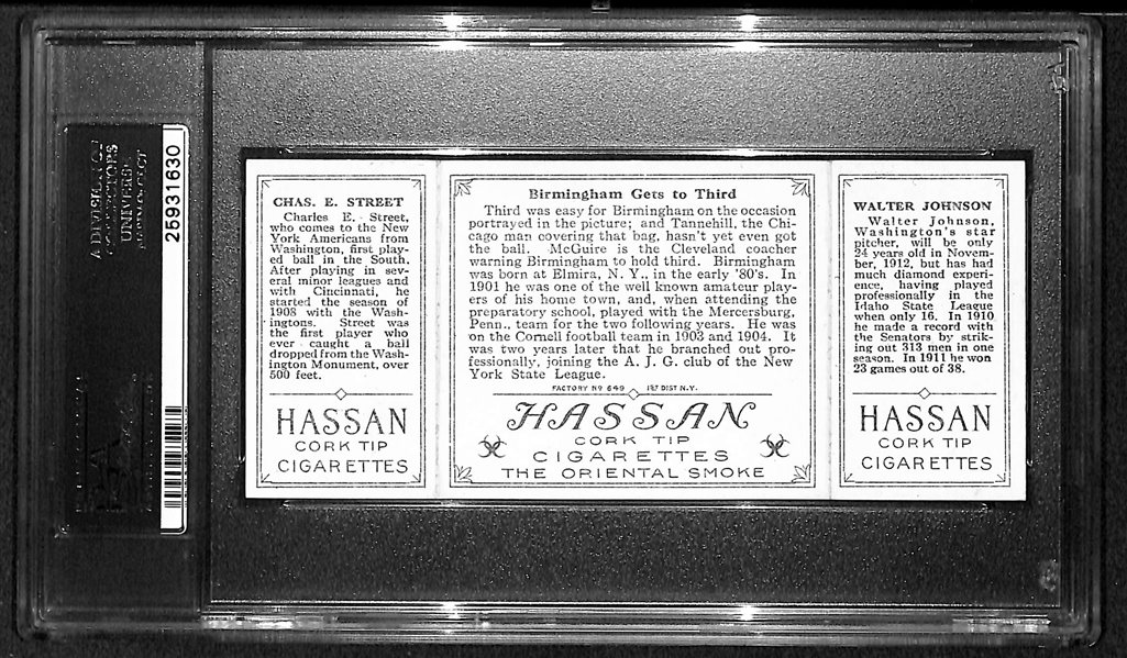 1912 T202 Hassan Triple Folder C.Street/W.Johnson, Birmingham Gets to Third - PSA 6