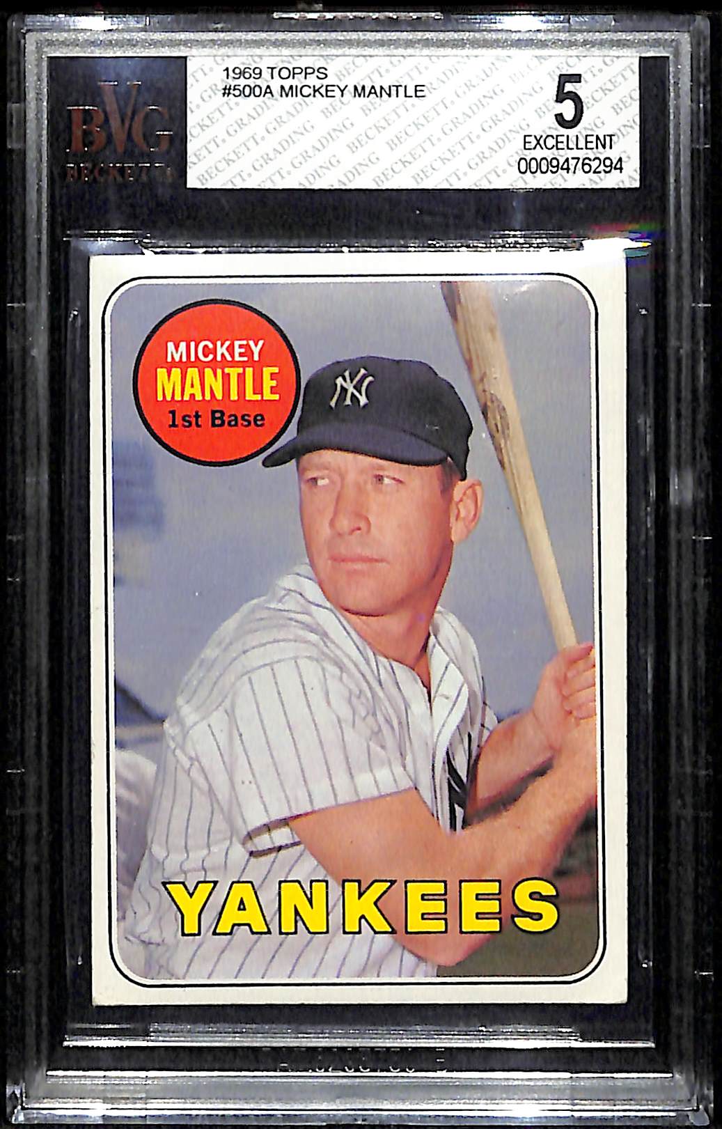 Lot Detail 1969 Topps 500A Mickey Mantle Card BVG 5