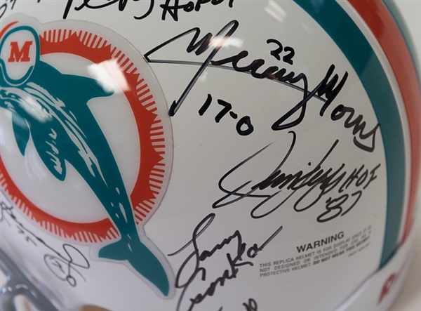 RARE Undefeated 1972 Miami Dolphins Team Signed Full-Size Helmet w/18 Autographs (JSA LOA) - 7 HOFers (including Griese & Shula)!
