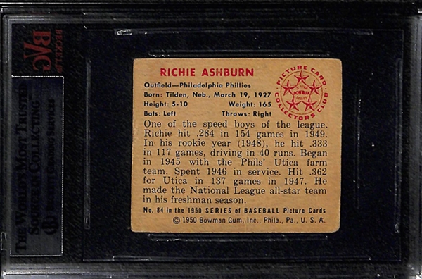 Richie Ashburn Signed 1950 Bowman Card - Beckett Authentic