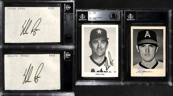 Lot Of 4 Nolan Ryan Signed Index Cards & Photos - Beckett Authentic