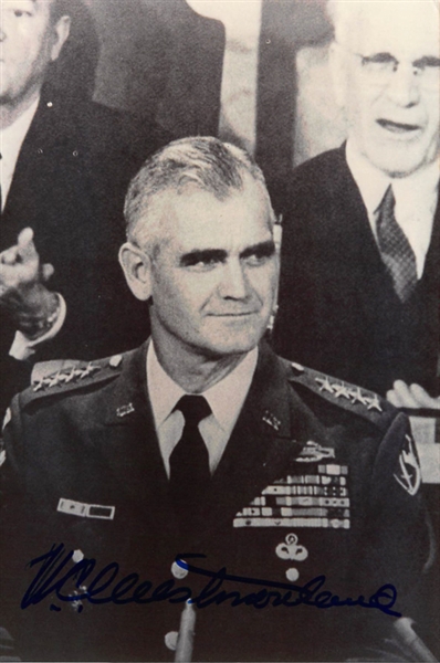 General William Westmoreland Autographed 4x6 Photo - Beckett COA (US Army General & Vietnam War Commander) 