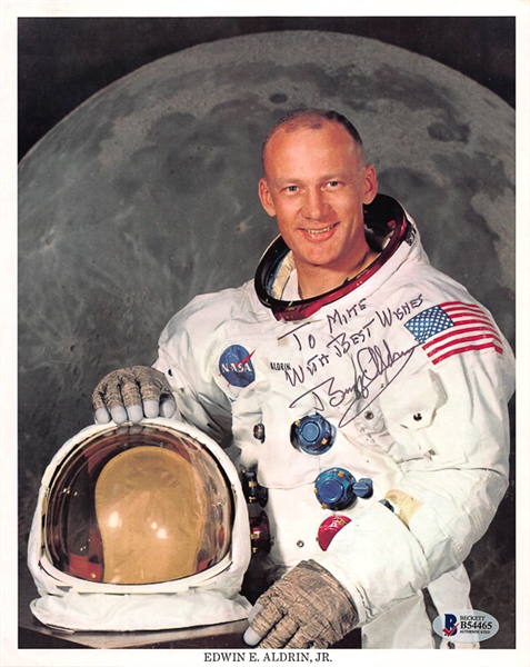 Astronaut Buzz Aldrin Signed 8x10 NASA Photo Card (Beckett COA) Personalized To Mike