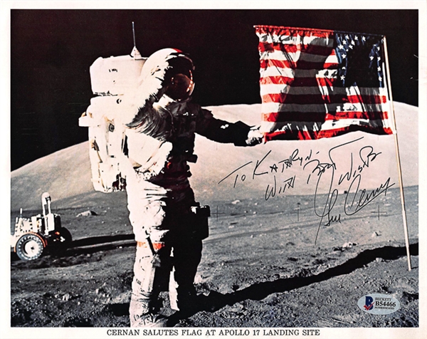 Astronaut Gene Cernan (Gemini 9A, Apollo 10, Apollo 17) Signed 8x10 NASA Photo Card (Beckett COA)