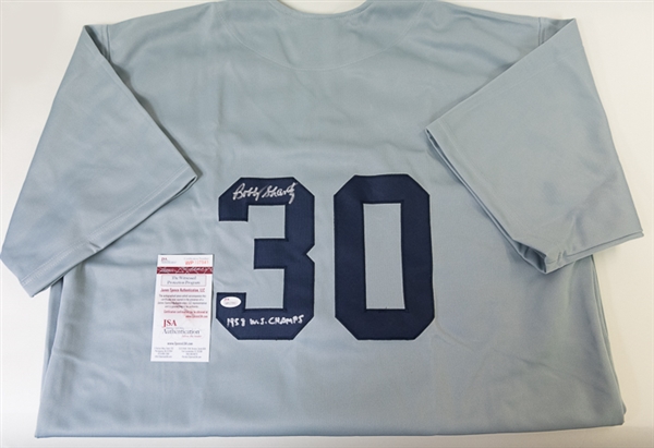 Bobby Shantz Signed New York Yankees Style Jersey - JSA (Inscribed 1958 WS Champs)