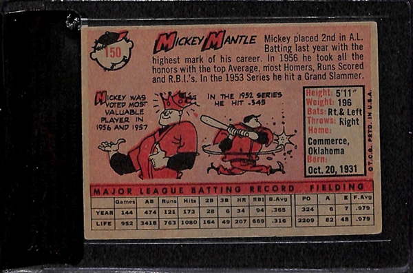 1958 Topps #150 Mickey Mantle Card BVG 3
