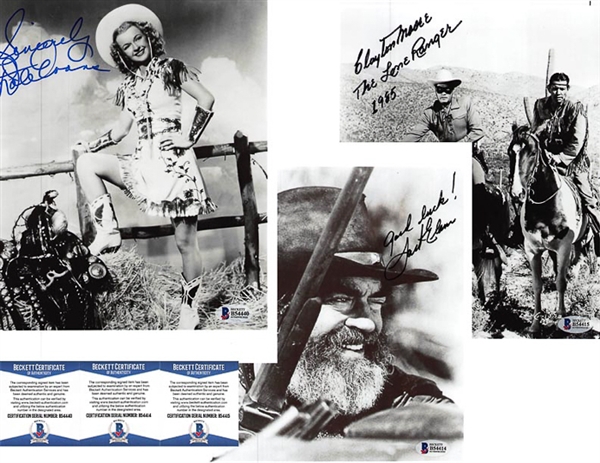 Lot of 3 Celebrity Signed 8x10 Photos w. Clayton Moore - Beckett COA