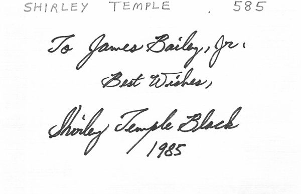 Shirley Temple Black Signed Index Card - Beckett COA