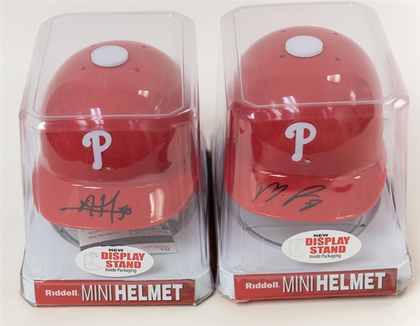 Maikel Franco & Vince Velasquez Signed Phillies Mini Helmets - JSA