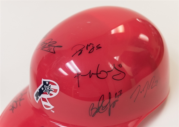 Lot Of 2 Reading Phillies Team Signed Helmets (2012-2013) w. Maikel Franco