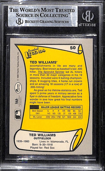 Ted Williams Signed 1988 Pacific Legends Card - BGS COA