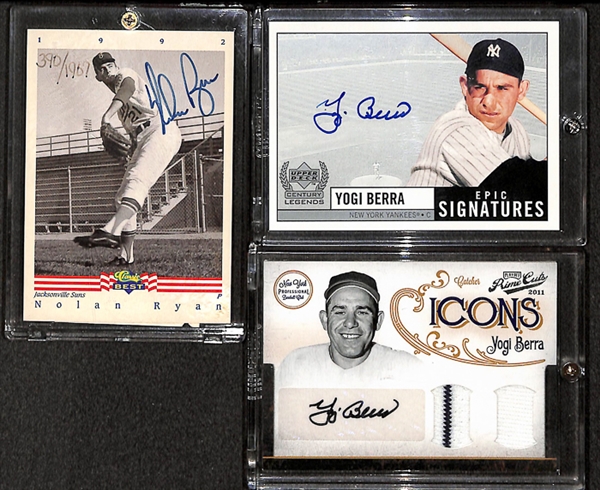Lot Of 3 Certified Autograph Cards - (1) Nolan Ryan & (2) Yogi Berra
