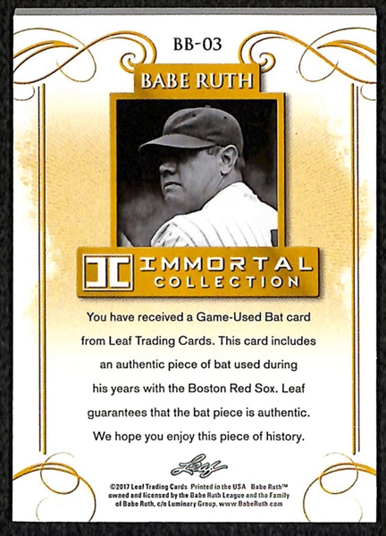 2017 Leaf Babe Ruth Immortal Collection Bat Relic Card 1/20