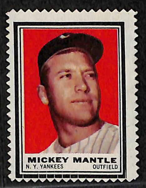 Lot of 3 Mickey Mantle Items (1964 Topps Coin, 1962 Topps Stamp, and  1964 Topps Giant)