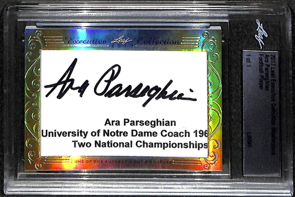 2017 Leaf Executive Collection Masterpiece 1/1 Ara Parseghian (Notre Dame) Cut Autograph Card