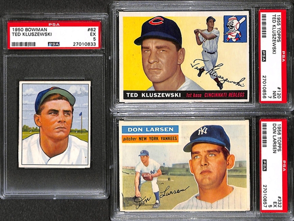 Lot of 3 1950s Baseball Star Cards - 1950 & 1955 Kluszewski & 1956 Larsen - PSA