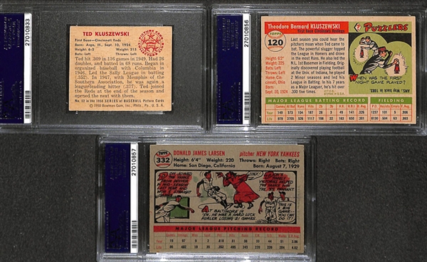 Lot of 3 1950s Baseball Star Cards - 1950 & 1955 Kluszewski & 1956 Larsen - PSA
