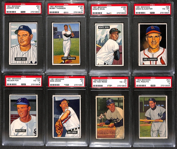 Lot of 8 1951-1952 Bowman Baseball Cards w. Johnny Mize - PSA