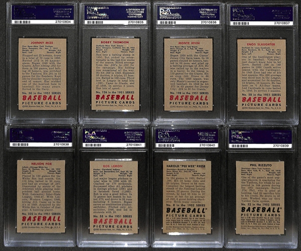 Lot of 8 1951-1952 Bowman Baseball Cards w. Johnny Mize - PSA