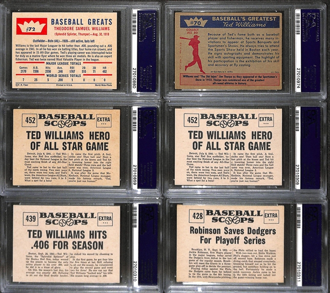 Lot of 6 1959-1961 Ted Williams/Jackie Robinson Cards w. 1960 Fleer Ted Williams - PSA