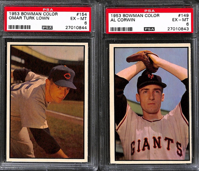 Lot of 6 1953-1954 Bowman Baseball Cards w. 1953 Color Enos Slaughter - PSA