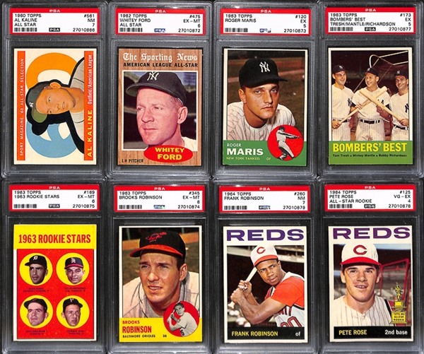 Lot of 8 1960-1964 Topps Baseball Cards w. 1960 Al Kaline All Star - PSA