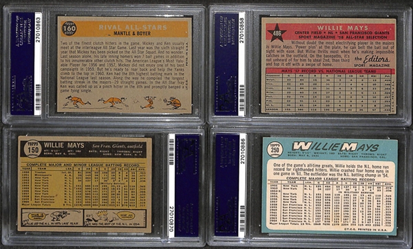 Lot of 4 1958-1965 Topps  Baseball Cards w. 1960 Topps Rival All Stars Mantle - PSA
