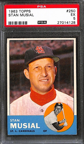 Lot of 5 1963 Topps Baseball Cards w. #250 Stan Musial - PSA