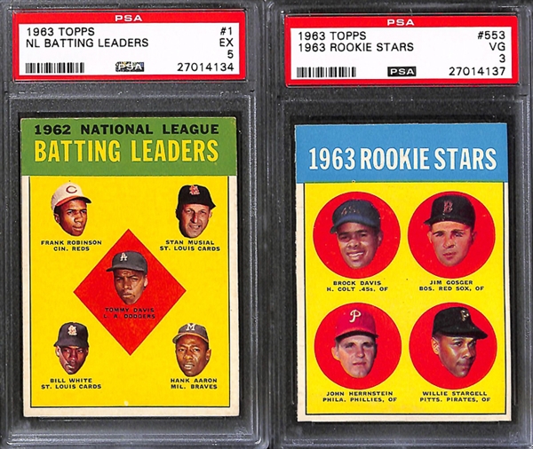 Lot of 6 1963 Topps Batting Leaders & Rookie Stars Baseball Cards w. Mickey Mantle - PSA