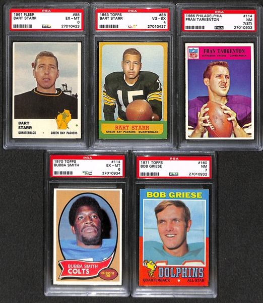 Lot of 5 1961-1971 Topps/Fleer/Philadelphia Football Cards w. Bart Starr - PSA
