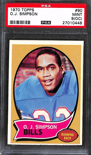 Lot of 3 1970 Topps OJ Simpson #90 Football Rookie Cards - PSA 9(OC)/8(OC)/5