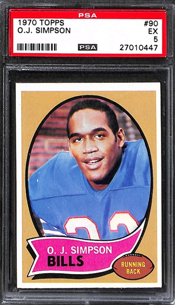 Lot of 3 1970 Topps OJ Simpson #90 Football Rookie Cards - PSA 9(OC)/8(OC)/5