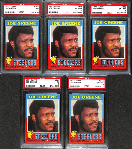 Lot of 5 1971 Topps #245 Joe Greene Rookie Football Cards - PSA 7/6/5