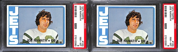Lot of 6 1970 & 1972 Topps Joe Namath Football Cards - PSA 9/8/7/6