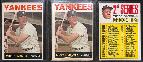 Lot Of 2 1964 Topps Mickey Mantle & 1967 Checklist Cards