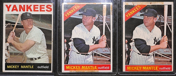 1964 Topps Mickey Mantle & 2 1966 Topps Mickey Mantle Cards