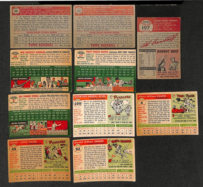Lot of 52 1952-1955 Topps Baseball Cards w. Jackie Robinson (1954)