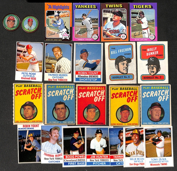 Assortment of Hostess & Topps Baseball Cards from 1971-1979 w. 1975 Mini Hank Aaron