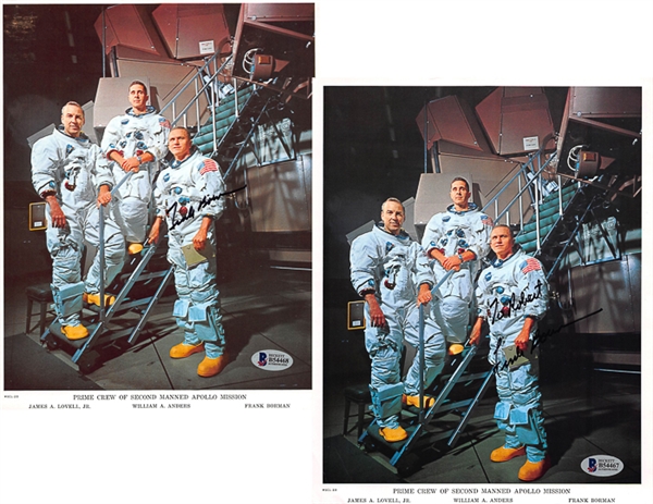 Lot of (2) Frank Borman (NASA Astronaut) Autographed Official NASA 8x10 Apollo Mission Photos (Beckett COA)