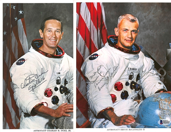 Lot of (2) 8x10 NASA Astronaut Photo Cards - Charles Duke (Apollo 16) & Bruce McCandless (Beckett COAs)