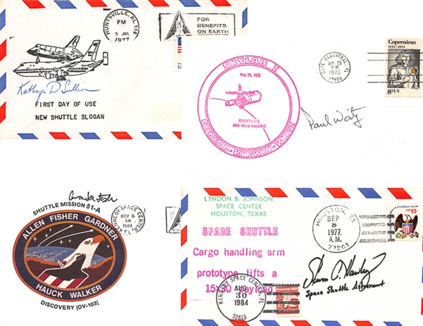 Lot of (4) NASA First Day Covers - Kathryne Sullivan, Anna Fisher, Paul Weitz, and Steven Hawkey (Beckett or JSA COAs)