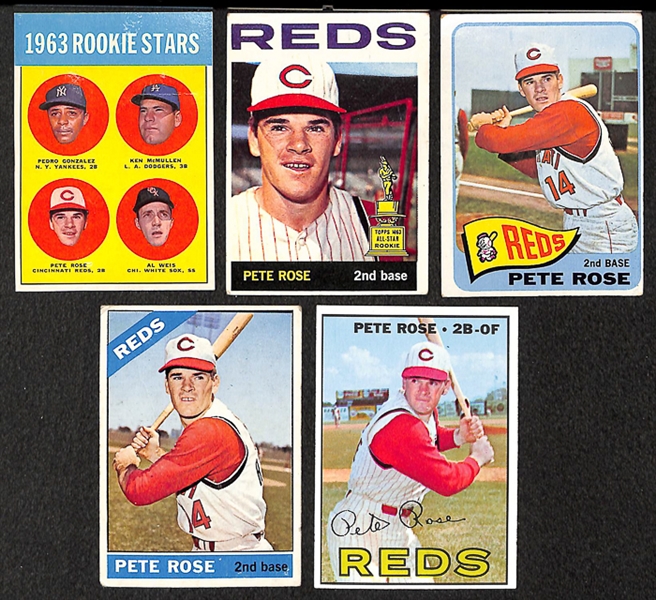 Lot of 5 - Topps Pete Rose Baseball Cards Including 1963 Rookie Card