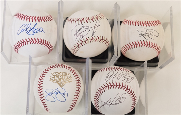 Lot Of 5 Phillies Signed Baseballs w. Myers & Rowand