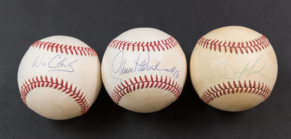 Lot Of 3 Signed Baseballs w. Clark & Gooden