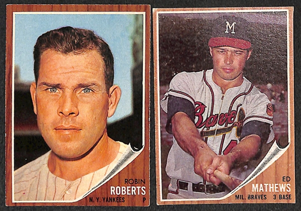 Lot of 250+ 1962 Topps Baseball Cards w. Robin Roberts