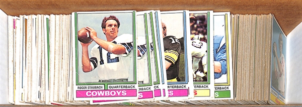 Lot of Approx. 450 Assorted 1974 Topps Football Cards w. Roger Staubach