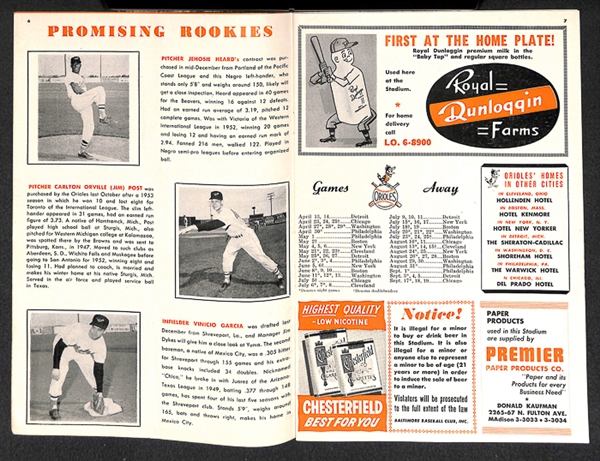 1954 Baltimore Orioles 1st Game Score Card Program