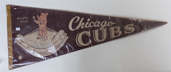 1940s-50s Era Wrigley Field Chicago Cubs Pennant - Brown Felt