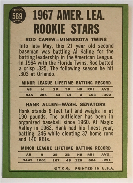 1967 Topps Rod Carew Rookie Card #569 PSA 6.5