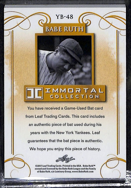 2017 Leaf Babe Ruth Immortal Collection Yankees Bat Relic Card 15/20